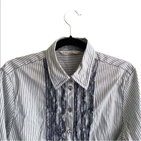 MAX VOLMARY Diamonds And Pearls Striped Button Front Blouse Blue White 14 - Picture 3 of 13